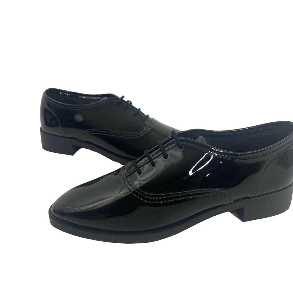 American Apparel Womens Black Patent Leather Lace Up Classic Oxford Tap Shoes 5